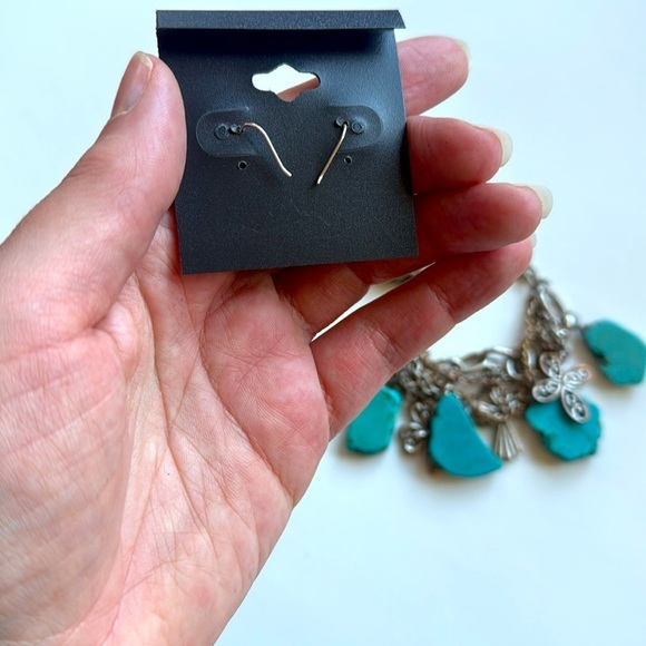 Vintage Y2K Faux Turquoise and Silver Cross Charm Bracelet and Earring Set - Picture 5 of 8